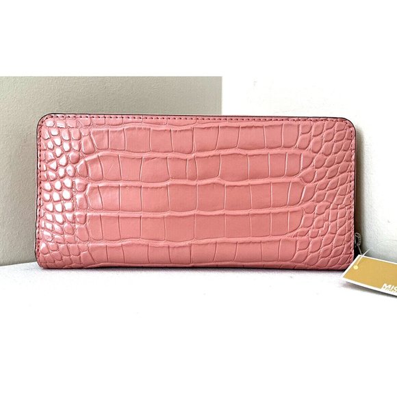 New Michael Kors Jet Set Large Travel Continental Wallet Embossed Primrose - Picture 4 of 4